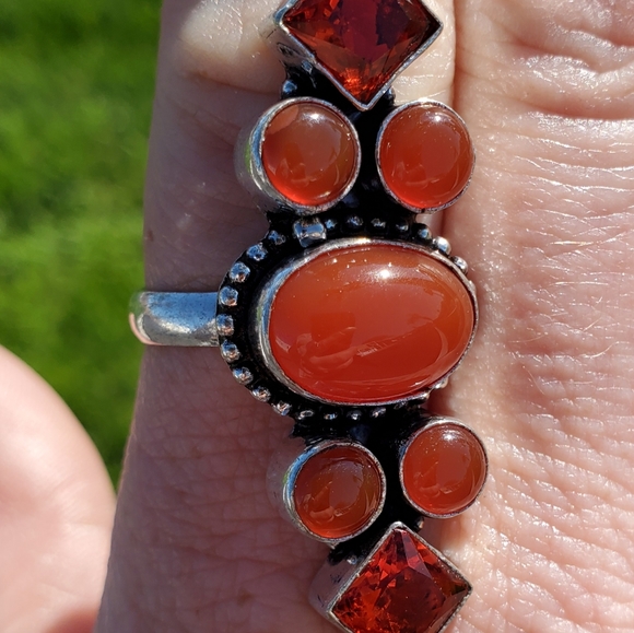 New Carnelian & Garnet 925 Silver Statement Ring. - Picture 5 of 8